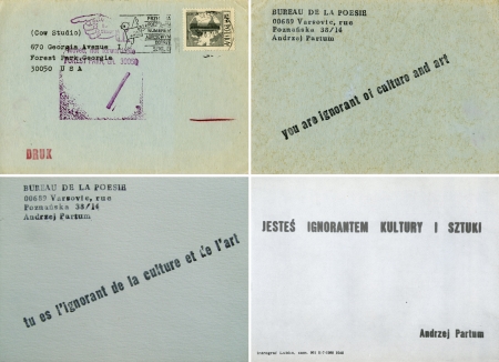 Andrzej Partum, ''Jesteś ignorantem kultury i sztuki'' [druk kolorowy, kartki pocztowe], 1974