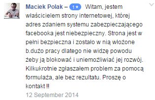 Z podobnym problemem spotykają się tez inni użytkownicy – komentarz ze strony Facebook Warsaw